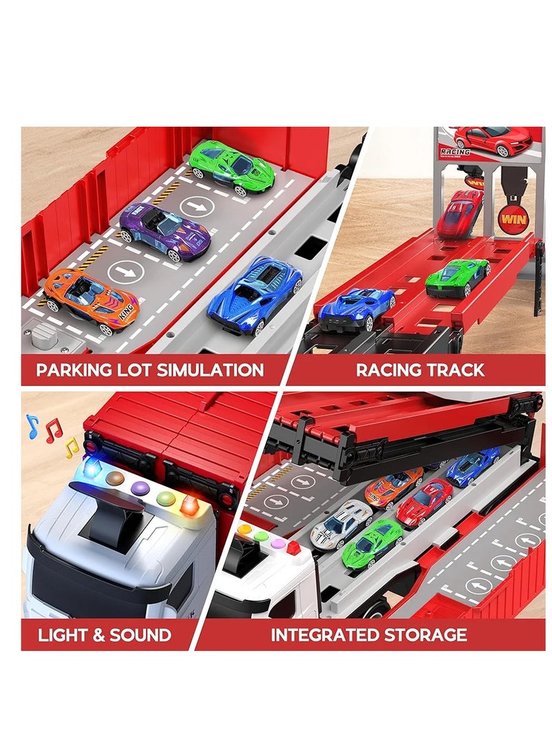 Racing Car Toy with Slots and Foldable Container Toy with 8 Alloy Cars, Car Playset for Kids Ages 3 and Up, Boys Girls - Image 4