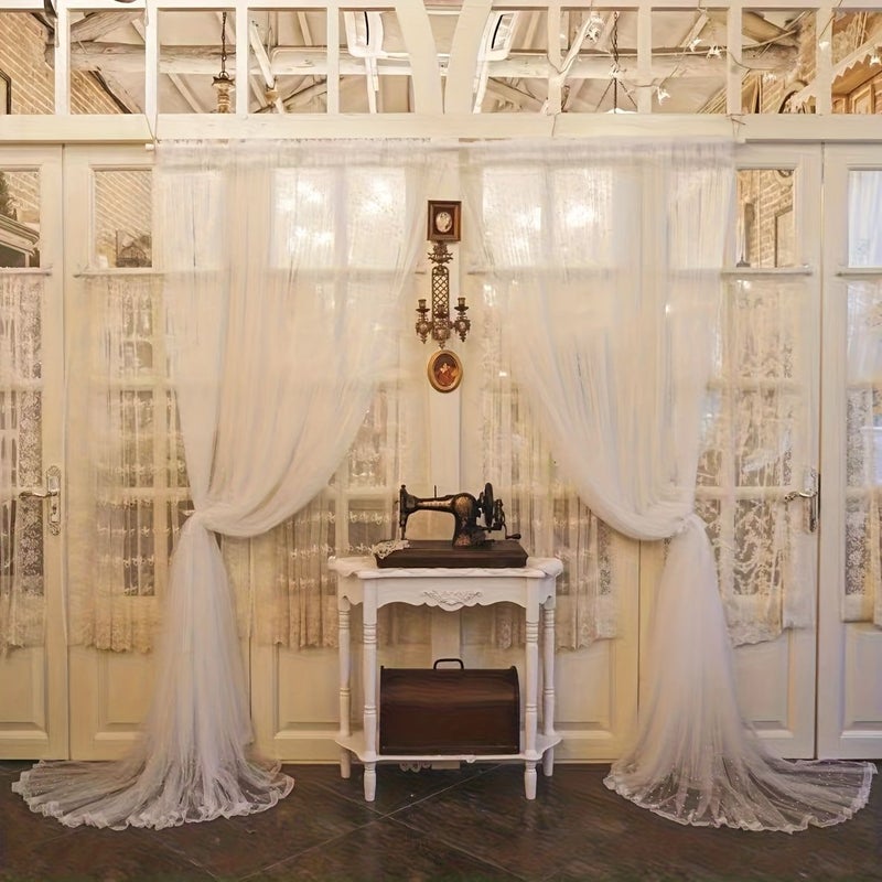 2pcs French Style Light Luxury Pearl White Sheer Curtains 59x118 Inches for Living Room Bedroom Wedding - Image 3