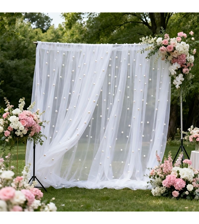 2pcs French Style Light Luxury Pearl White Sheer Curtains 59x118 Inches for Living Room Bedroom Wedding - Image 1