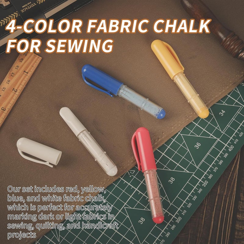 Calvana 4 Colors Per Pack Fabric Chalk Markers (Red, Yellow, Blue, White) -Erase Tailor’s Chalk for Quilting and Sewing - Compatible with Most Fabrics - With Dosing Wheel Technology - Image 3