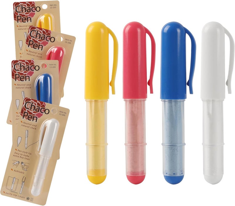 Calvana 4 Colors Per Pack Fabric Chalk Markers (Red, Yellow, Blue, White) -Erase Tailor’s Chalk for Quilting and Sewing - Compatible with Most Fabrics - With Dosing Wheel Technology - Image 1