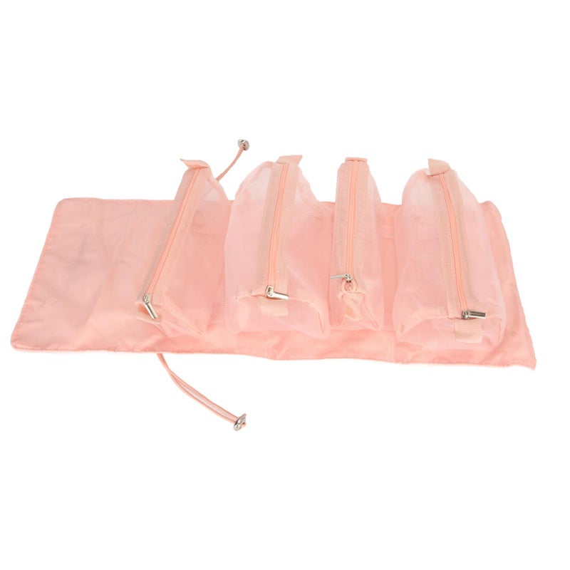 Pink Hanging Toiletry Bag 4 In 1 Detachable Cosmetic Organizer Foldable Travel Makeup Bag Durable Nylon - Image 5
