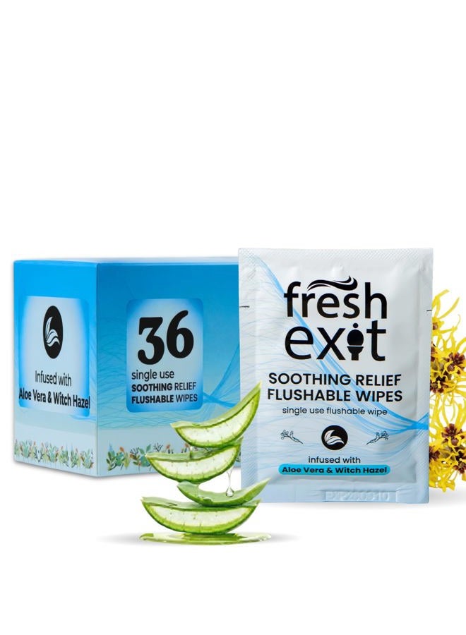 FreshExit مناديل البواسير القابلة للشطف – 36 قطعة – مغلفة بشكل فردي مع هازل الساحرة والألوة فيرا، مناديل سفر كبيرة وم discreet للبالغين، مهدئة ولطيفة على البشرة - Image 1