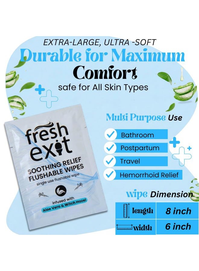 FreshExit مناديل البواسير القابلة للشطف – 36 قطعة – مغلفة بشكل فردي مع هازل الساحرة والألوة فيرا، مناديل سفر كبيرة وم discreet للبالغين، مهدئة ولطيفة على البشرة - Image 2
