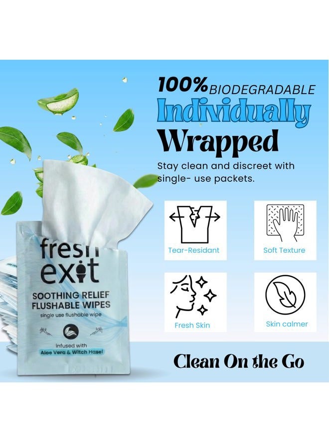 FreshExit مناديل البواسير القابلة للشطف – 36 قطعة – مغلفة بشكل فردي مع هازل الساحرة والألوة فيرا، مناديل سفر كبيرة وم discreet للبالغين، مهدئة ولطيفة على البشرة - Image 3