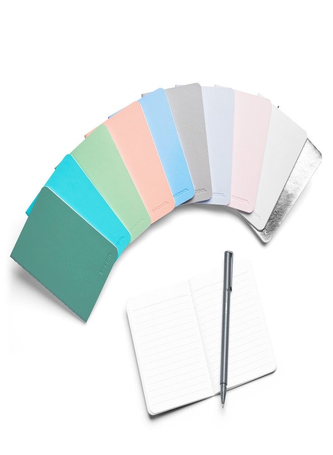 Poppin Small Notebooks - Set of 10 Mini Notebooks, Assorted Colored Pocket Journals in a Metallic Gift Box, Leather-like Cover with Stitched Binding, 64 Ruled Pages, Perfect for Sketching, Journaling, and Gifting (Assorted Pastels) - Image 2