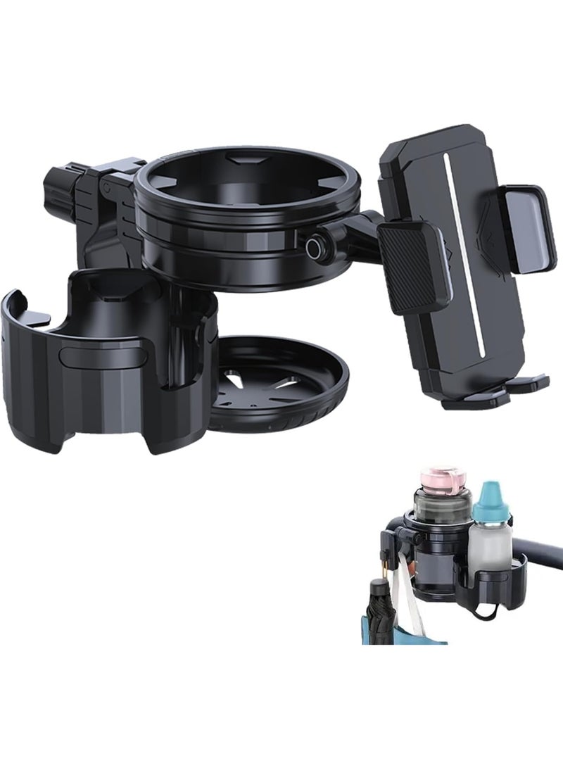 Bukela 3-in-1 Stroller Cup Phone Holder, Multifunctional Stroller Cup Holder Attachment with 360° Adjustable Phone Mount, Cup Holder for Walker, Wheelchair, Strollers, Anti-Slip & Easy Install - Image 1