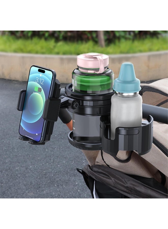 Bukela 3-in-1 Stroller Cup Phone Holder, Multifunctional Stroller Cup Holder Attachment with 360° Adjustable Phone Mount, Cup Holder for Walker, Wheelchair, Strollers, Anti-Slip & Easy Install - Image 4