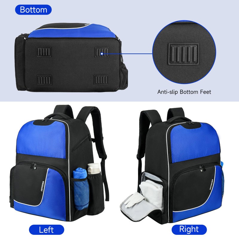 Jaffzora 2 Ball Bowling Backpack, Bowling Ball Bag Totes for Dual Balls with Shoes Compartment, Fits Shoe Up to Men Size 16, Black&Blue - Image 4
