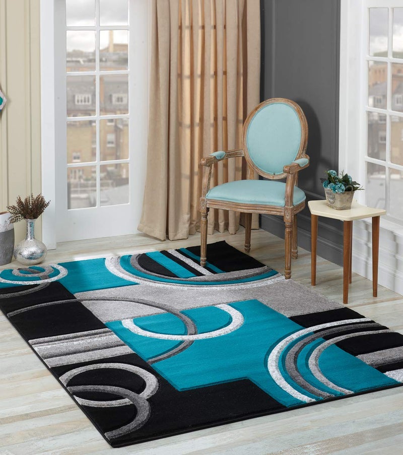 GLORY RUGS Area Rug Modern Soft Hand Carved Contemporary Floor Carpet with Premium Fluffy Texture for Indoor Living Dining Room and Bedroom Area 4x6 Turquoise