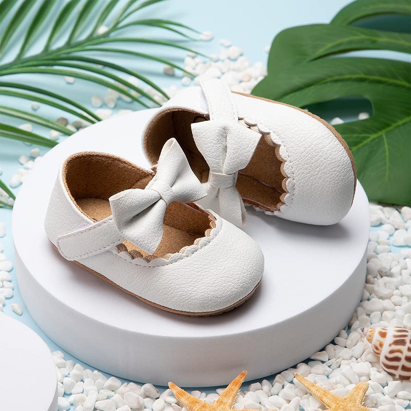 HsdsBebe Infant Baby Girls Mary Jane Flats Bow Non-Slip Soft Sole Princess Toddler First Walkers Sneaker Wedding Dress Shoes(HM1628 White,2) - Image 4