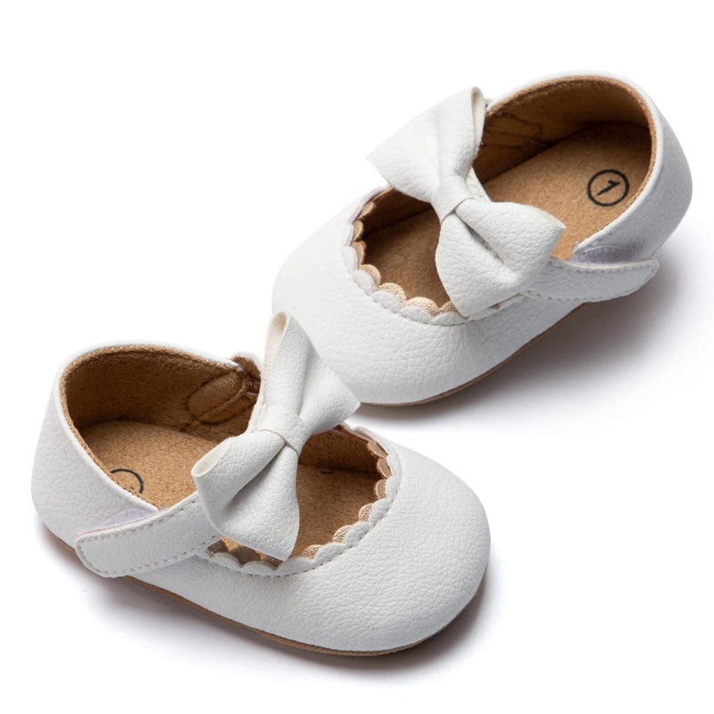 HsdsBebe Infant Baby Girls Mary Jane Flats Bow Non-Slip Soft Sole Princess Toddler First Walkers Sneaker Wedding Dress Shoes(HM1628 White,2) - Image 1