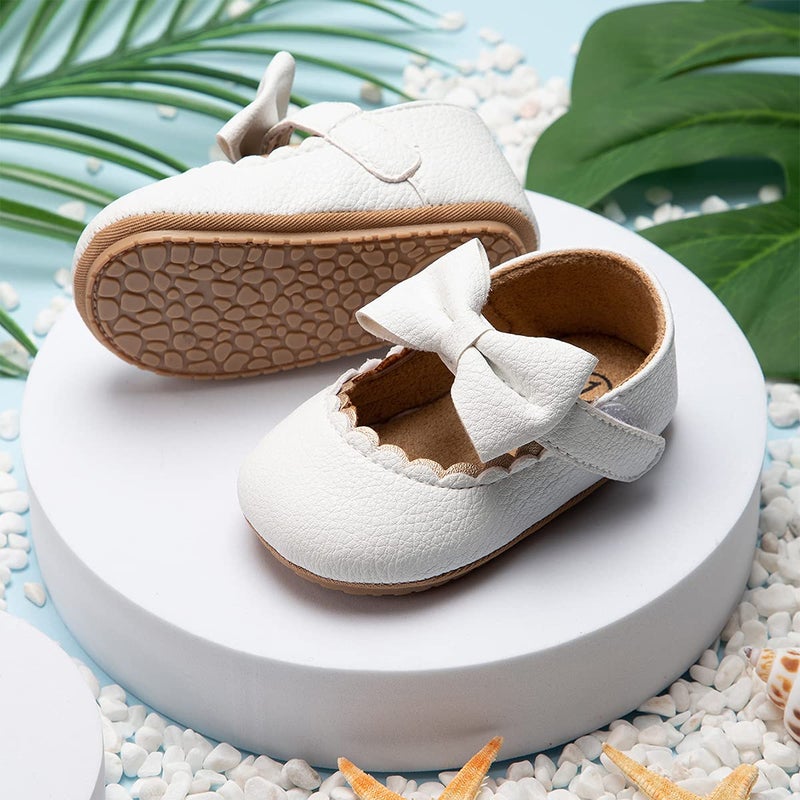 HsdsBebe Infant Baby Girls Mary Jane Flats Bow Non-Slip Soft Sole Princess Toddler First Walkers Sneaker Wedding Dress Shoes(HM1628 White,2) - Image 3