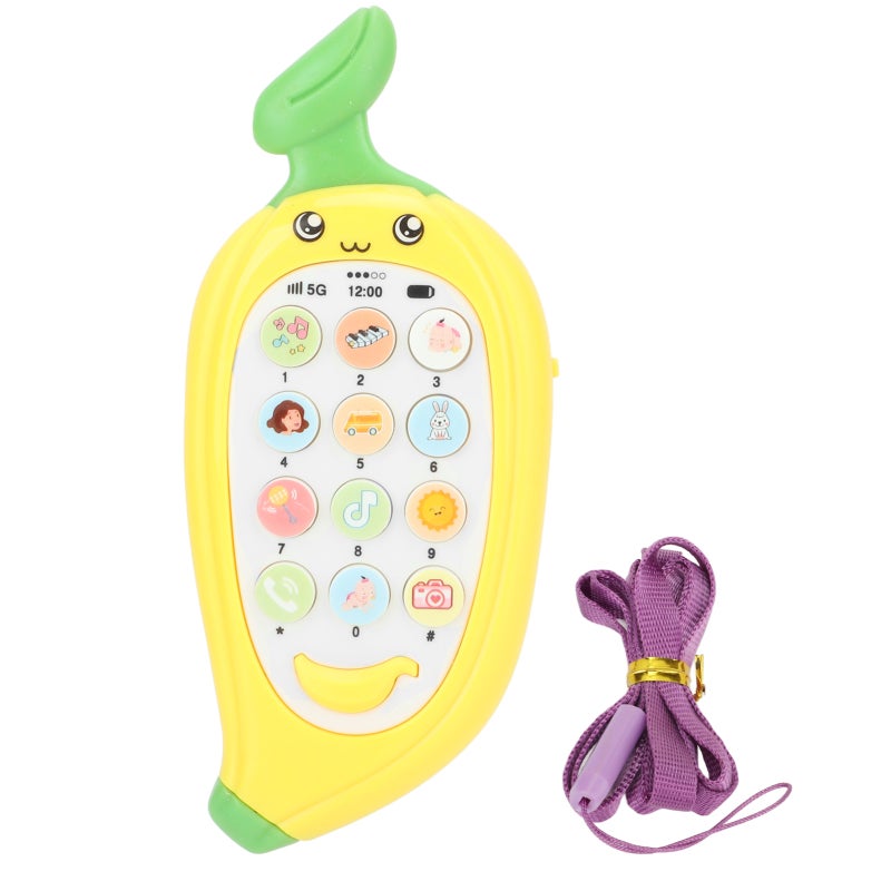 Baby Cell Phone Toy: Yellow Thick ABS Bilingual Early Learning Telephone - Food Grade Silicone Teething Cover for Teething Babies Toddlers Travel Gift - Image 1