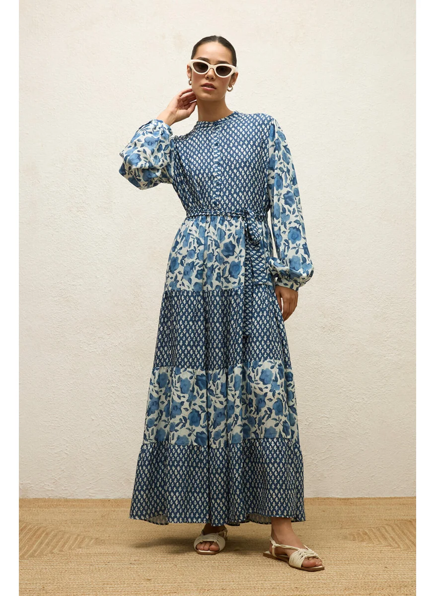 مانوكا Patterned Layered Viscose Dress Blue Simone