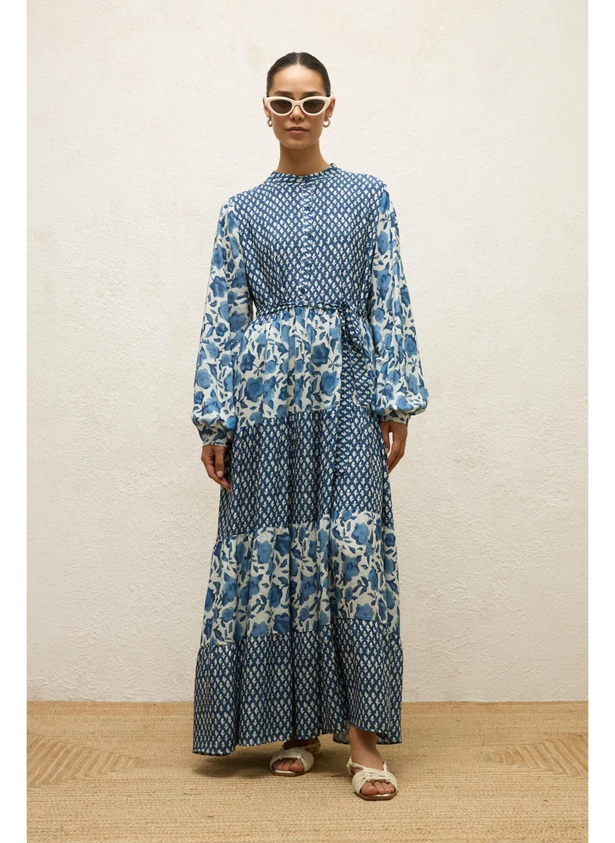 مانوكا Patterned Layered Viscose Dress Blue Simone