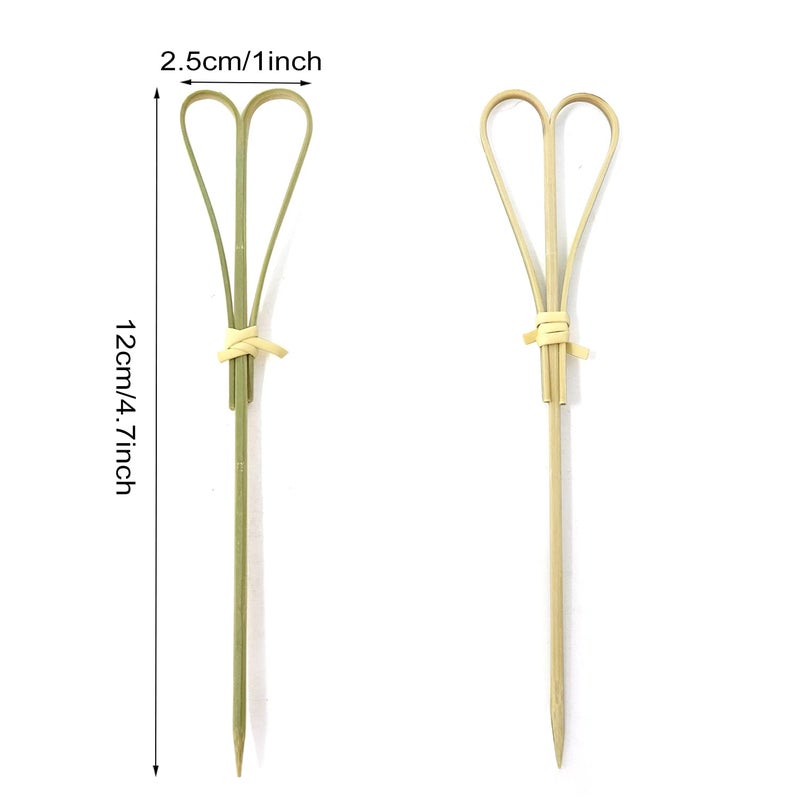Honbay 100PCS 12cm 4.7inch Heart Shaped Cocktail Picks Bamboo Picks Skewers Toothpicks Sticks Appetizers Sandwich Fruit Picks (Green) - Image 2