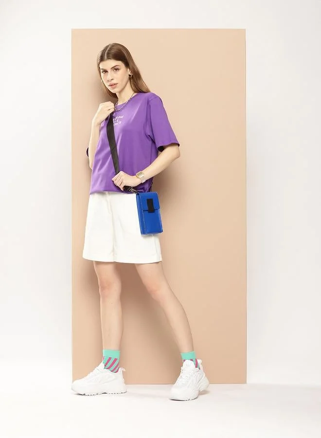 Difference of Opinion Women Purple Oversized Graphic T-Shirt