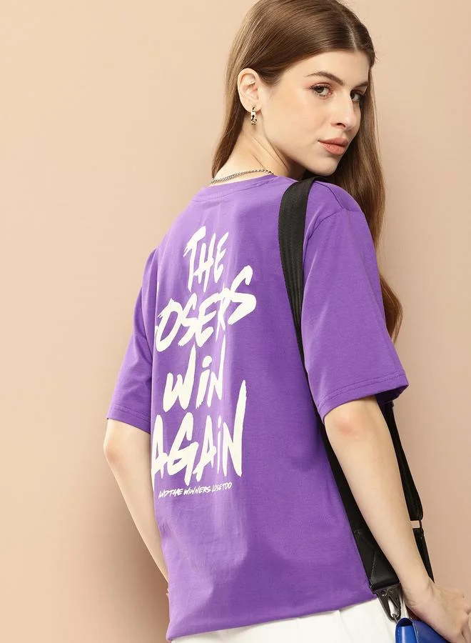 Difference of Opinion Women Purple Oversized Graphic T-Shirt