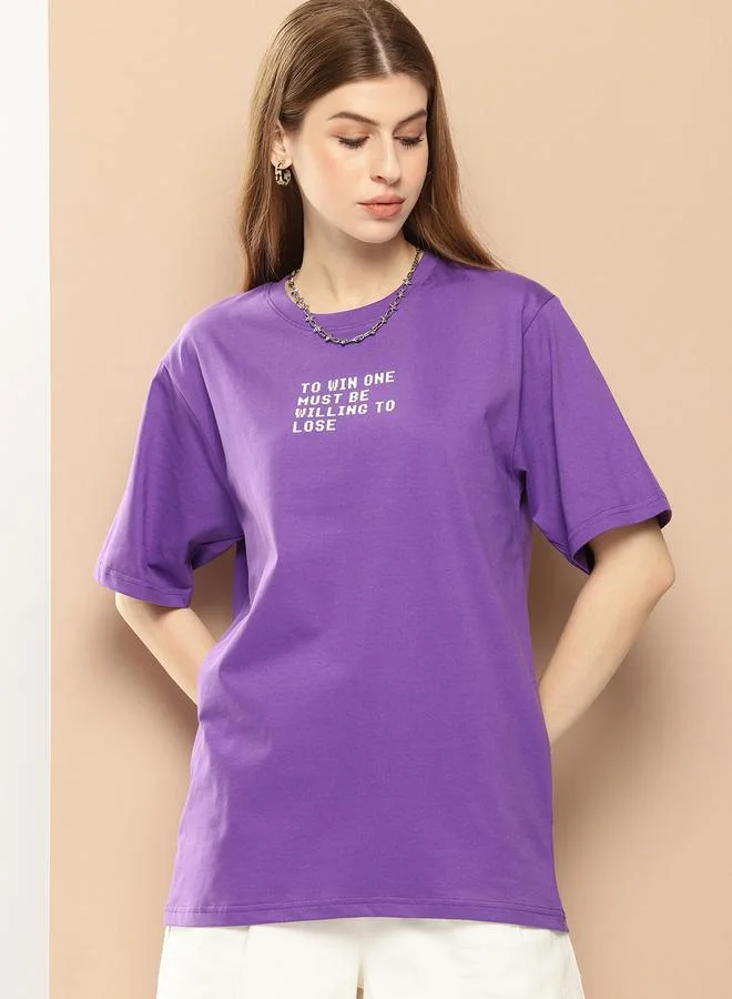Difference of Opinion Women Purple Oversized Graphic T-Shirt