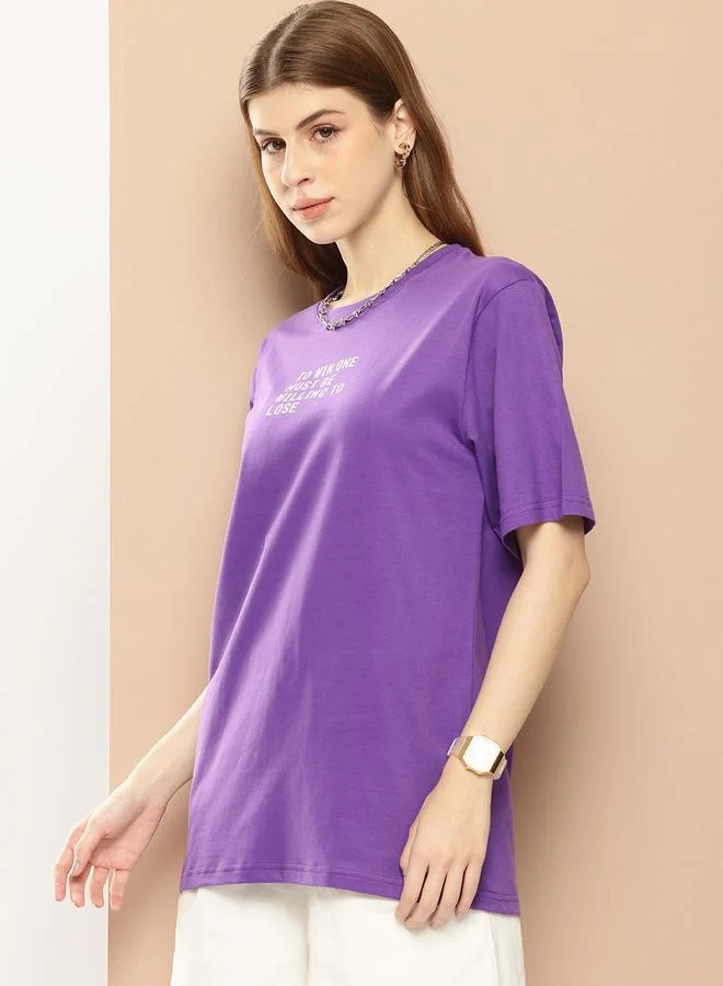 Difference of Opinion Women Purple Oversized Graphic T-Shirt
