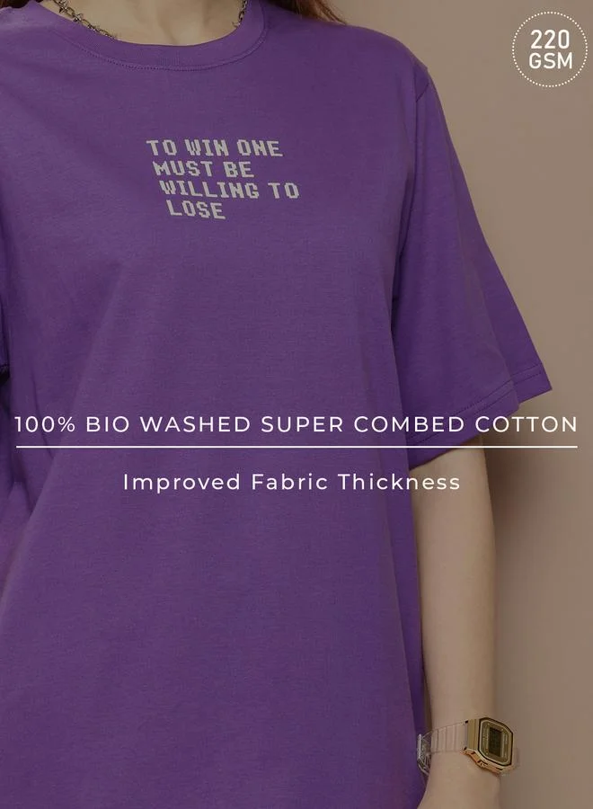 Difference of Opinion Women Purple Oversized Graphic T-Shirt