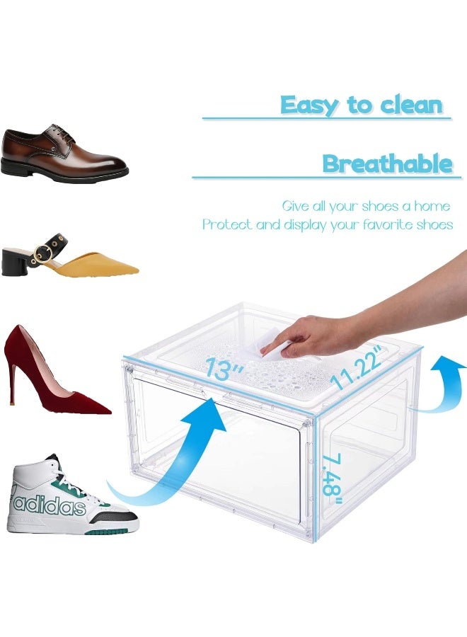 Generic Zllzuu  Shoe Organizer Shoe Storage Boxes, 7 Pack Large Side Open Shoe Boxes With Magnetic Door, Clear Plastic Stackable Shoe Containers (Clear White)  - Image 1
