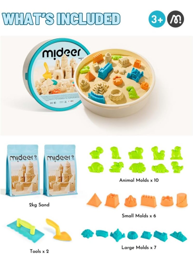 MiDeer Magic Sand Kinetic Sand Playset for Kids – 2kg Soft Sensory Sand with 23 Plastic Molds & Tools – Non-Toxic, Mess-Free Indoor & Outdoor Activity for Boys & Girls Ages 3-12 - Image 4