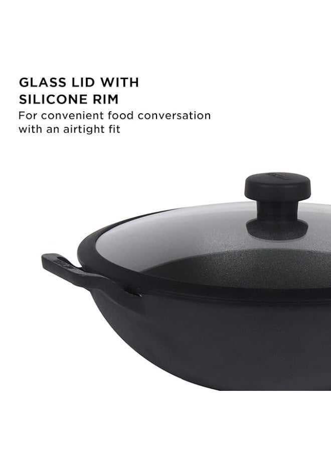 Meyer Pre- Seasoned Cast Iron 3 Piece Cookware Set - 26cm Frypan + 26cm Kadai with Interchangeable Lid | Cookware Set Combo Offer for Kitchen | Iron Utensils for Cooking | Skillet Pan Cast Iron, Black - Image 2