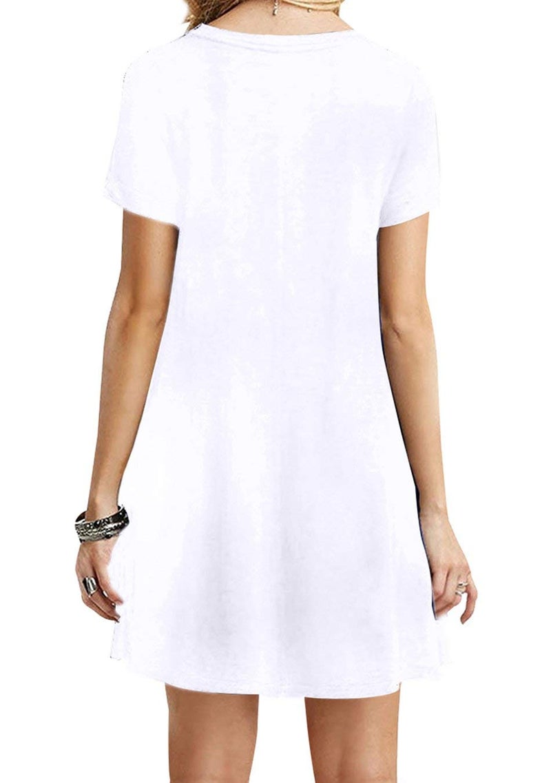 TINYHI Women's Swing Loose Short Sleeve Tshirt Fit Comfy Casual Flowy Tunic Dress White,Large - Image 2