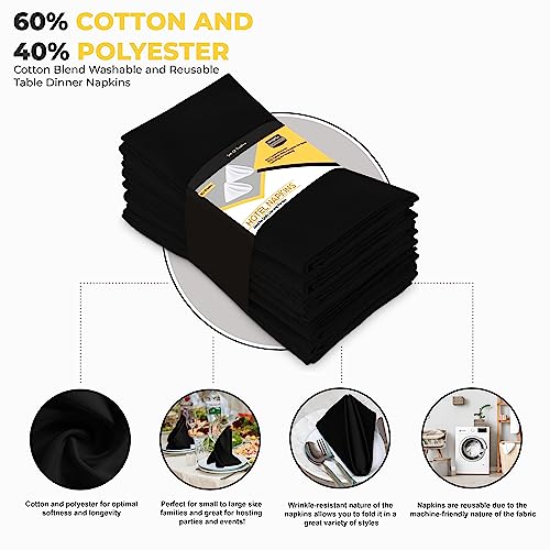Utopia Kitchen Black Cloth Napkins [12 Pack, 18x18 Inch] Absorbent Cotton Blend Washable and Reusable for Dinner, Restaurant, Lunch, Wedding and Hotel - Image 3
