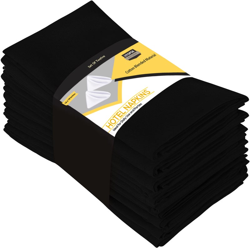 Utopia Kitchen Black Cloth Napkins [12 Pack, 18x18 Inch] Absorbent Cotton Blend Washable and Reusable for Dinner, Restaurant, Lunch, Wedding and Hotel - Image 1