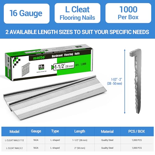 meite 16 Gauge Flooring Nails 1-1/2 Inch, 16GA L Cleat Nails Hardwood Flooring Nails for Flooring Nailer Gun (1,000 Counts) - Image 2