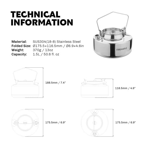 Fire-Maple Antarcti 1.5L Kettle Series | Portable Durable Bushcraft Gear Open Fire Kettle | SUS304 Stainless Steel - Image 2