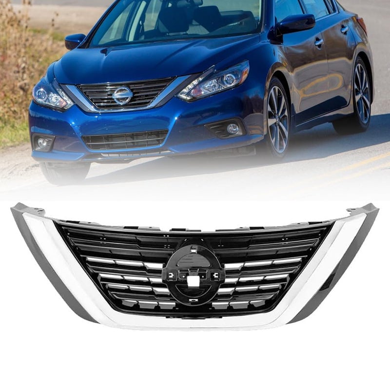 MATMACRO Grille Assembly Compatible For Nissan Altima Insert Grill 2016 2017 2018 Chrome Shell WBlack Insert Bumper Grill