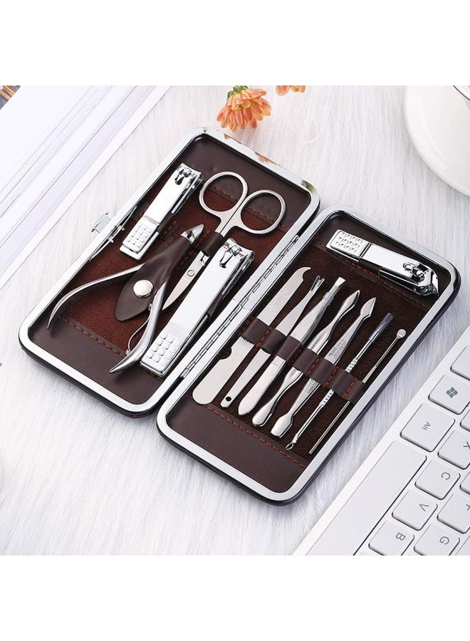 مجموعة مانيكير 12 في 1، مقص أظافر من الفولاذ المقاوم للصدأ، أدوات ملعقة أذن، أدوات مانيكير وباديكير مع حقيبة معدنية (ألوان حقيبة متنوعة) - Image 1