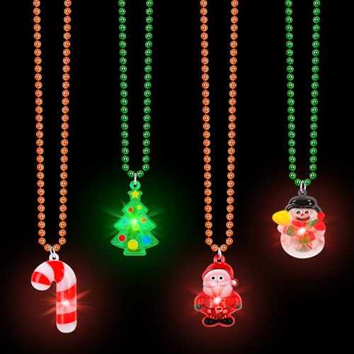 Traplace 4 Pack Christmas Party Favors Christmas Lights Necklace 4 Designs Colorful Light Up Christmas Necklace Ugly Sweater Party Xmas Decorations Safe Battery Operated Xmas Party Accessories for Adults - Image 1