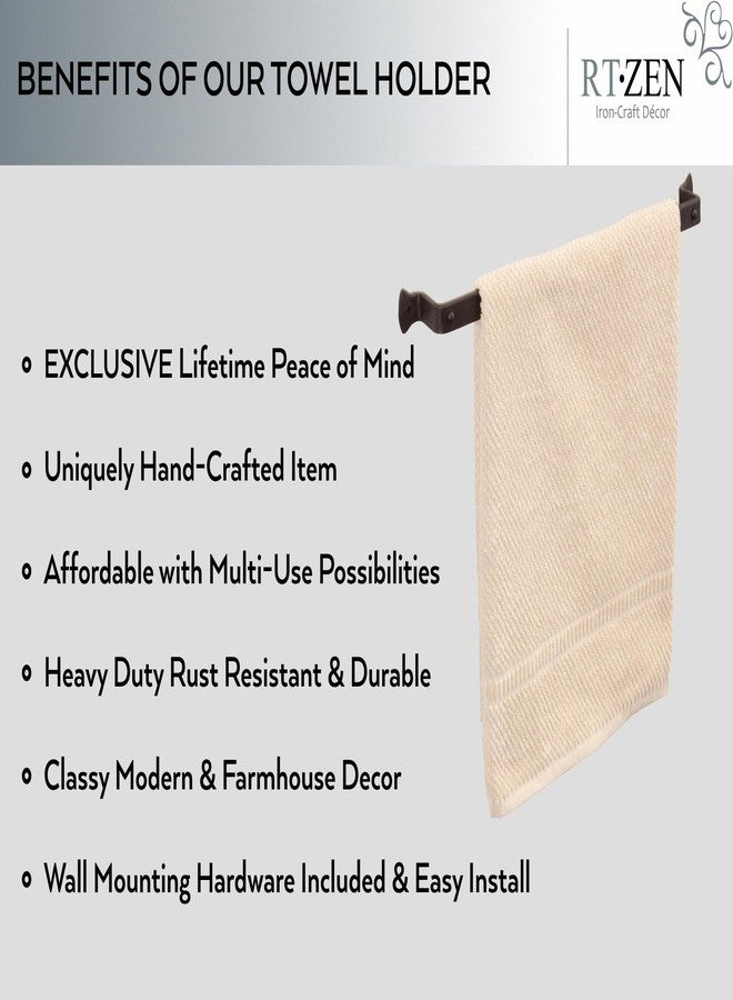 RTZEN Farmehouse Bathroom Towel Holder - Wrought Iron Matte Metal Black Towel Bar Wall Mount Rod - Handmade Home Decor Metal Kitchen Hanger Bar (17'' - Fits 14 Inch Towels) - Image 2