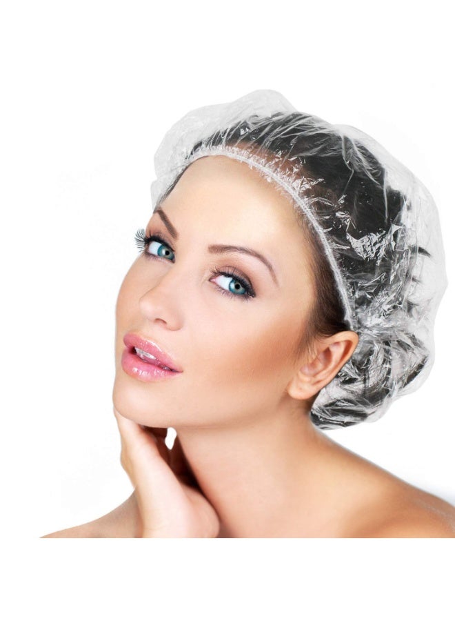 AIDIQIU Disposable Shower Caps 100 Pcs - Multi-Purpose Thickening Elastic Bath Cap Plastic Waterproof Clear Shower Caps Bath Shower Hair Caps Women Spa,Home Use, Hotel and Hair Salon, Portable Travel(18.1") - Image 1