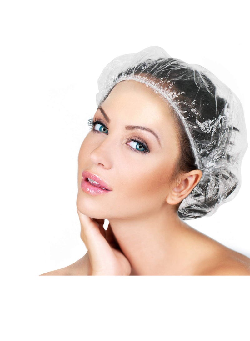 AIDIQIU Disposable Shower Caps 100 Pcs - Multi-Purpose Thickening Elastic Bath Cap Plastic Waterproof Clear Bath Shower Caps Women Spa,Home Use, Hotel and Hair Salon, Portable Travel  - Image 1