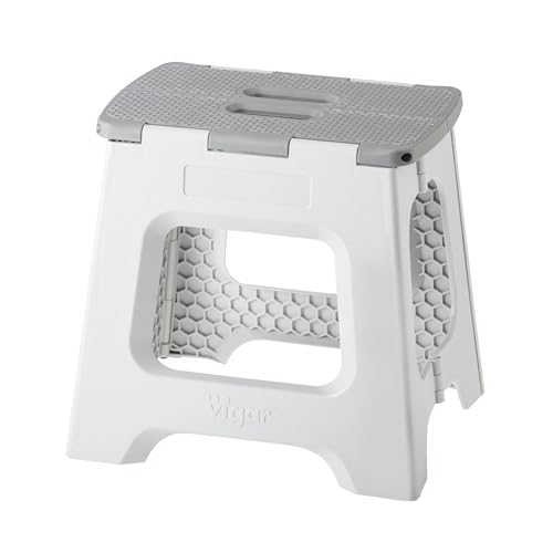 Vigar Compact Step Stool Foldable, 12-1/2-inch Step Stools for Adults up to 330 Pound, Lightweight Stool, Non-Slip Folding Step Stool, Gray - Image 1