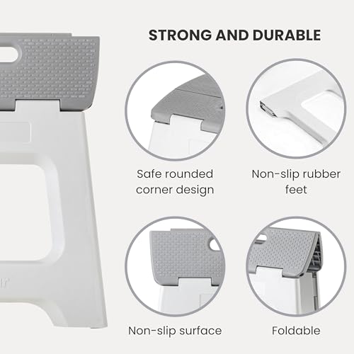 Vigar Compact Step Stool Foldable, 12-1/2-inch Step Stools for Adults up to 330 Pound, Lightweight Stool, Non-Slip Folding Step Stool, Gray - Image 4