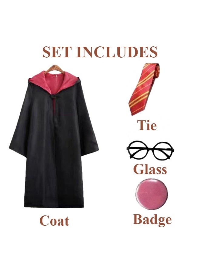 Home Smart Wizard Party Costume for Boys and Girls Wizard Robe with Tie Magic Wand Spectacle Frame and Badge for Themed Cosplay and Party Favor (Fire) - Image 3