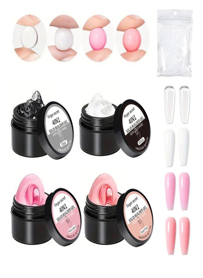 AOBOO Solid Builder Gel for Nails 4 Colors Builder Gel Nail Kit 4 in1 Non-sticky for Nails Extension with Art Tools for DIY in Salon & Home Solution (1) - Image 1