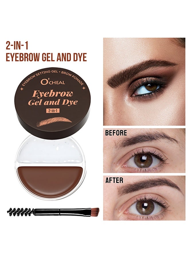 اوكيل جيل وصبغة الحواجب، مجموعة مكياج 2 في 1 مع جل الحواجب، شمع التشكيل وفرشاة مزدوجة، بوماد مقاوم للماء لملء وتفصيل الحواجب، جل تصفيف الحواجب الشفاف لرفع الحواجب المنفوخة والمكسوة بالريش #02 بني داكن - Image 1