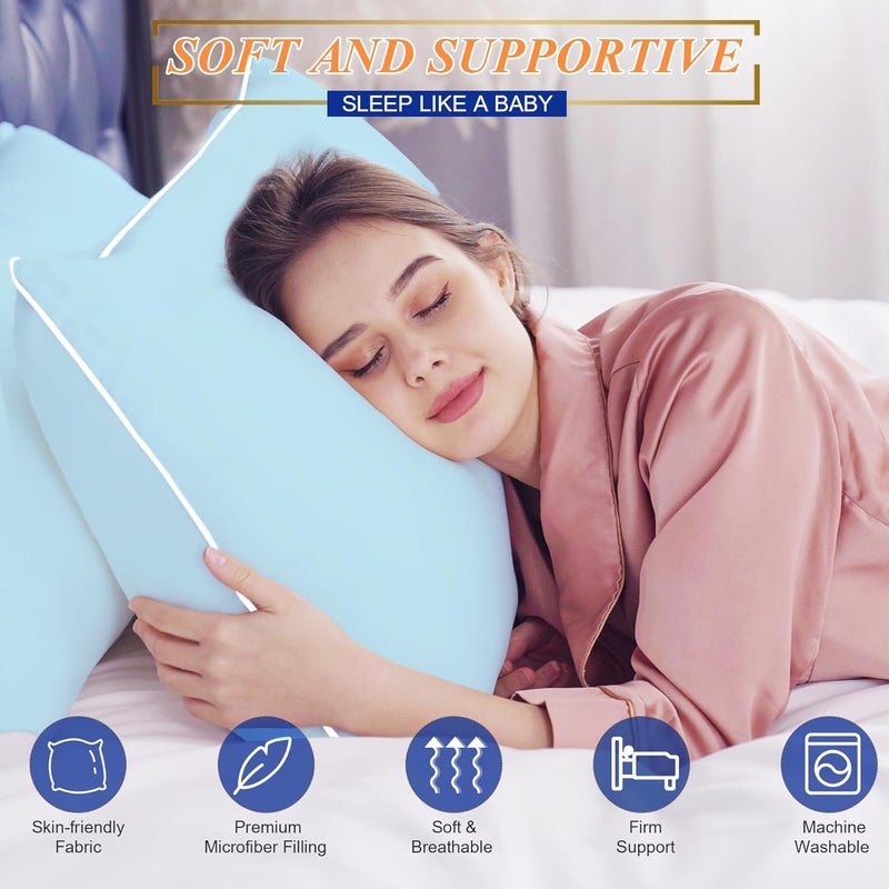 MZOIMZO Bed Pillows for Sleeping- King Size, Set of 2, Cooling Hotel Quality with Premium Soft Down Alternative Fill for Back, Stomach or Side Sleepers, Blue - Image 2