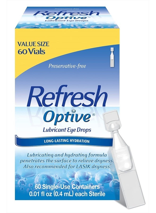 REFRESH Optive Lubricant Eye Drops, Preservative-Free, 0.01 Fl Oz Single-Use Containers, 60 Count - Image 1