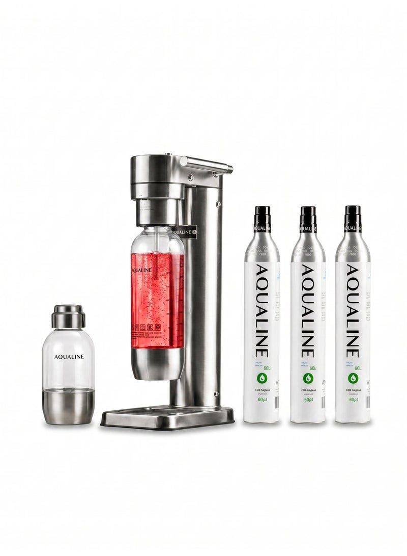 AQUALINE AQUA PRO SS Luxury Sparkling Drink Maker | Soda Maker | Sparkle Any Drink | Ultimate Kit | Fizz Infuser Technology | 3× CO₂ Cylinders | Stainless Steel - Image 1