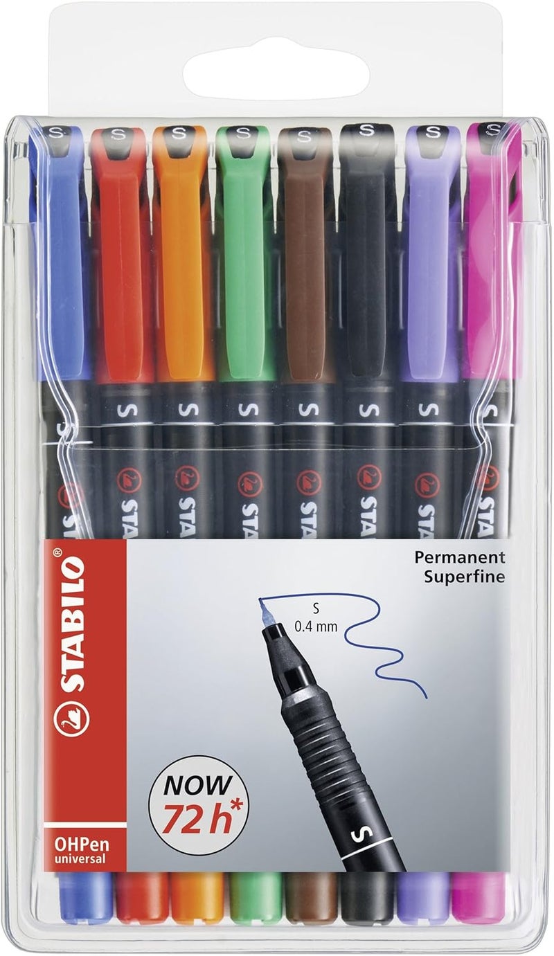 STABILO STABILO OHP Pen OHP Pen Permanent  Superfine  Wallet of 8  Assorted Colors  - Image 1