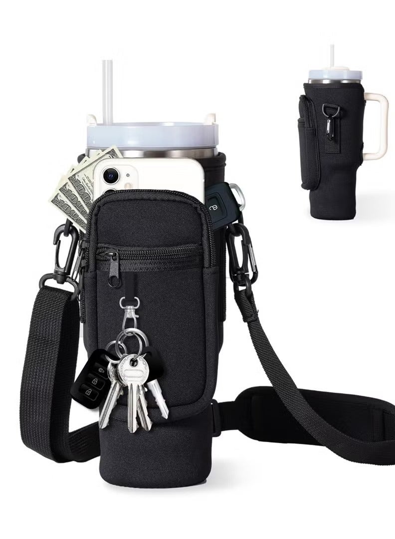 MIXDE Water Bottle Carrier Bag for Stanley 40oz Tumbler, Water Bottle Holder with Pouch and Adjustable Strap, Sleeve Accessories with Pocket for 40oz Cup - Image 1